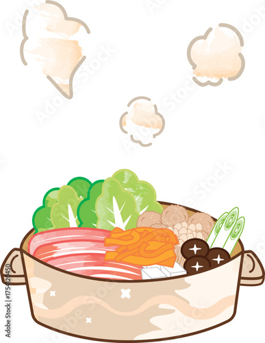 ほかほかの湯気が出ている鍋料理
