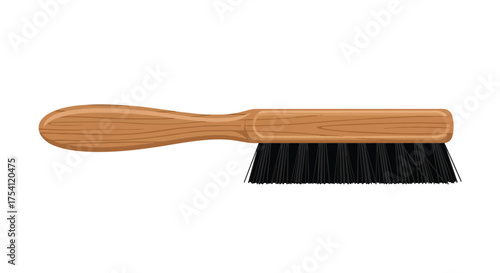 Detailed vector drawing showcasing a vintage wooden brush with dense black bristles set against a crisp white background presenting cleaning concept