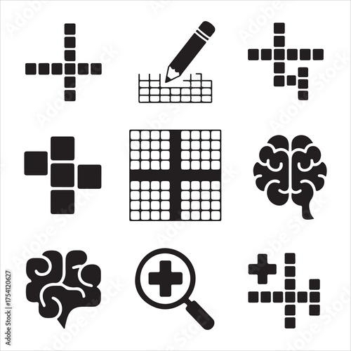 crossword puzzle vector art icons packs silhouette 9 sampol disign black and white backgrount icon set
