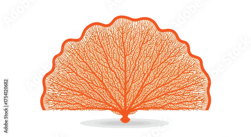 Detailed orange sea fan illustration against a clean white background showcasing the intricate branching patterns and delicate, symmetrical
