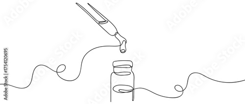 Serum dripping, continuous hand drawn doodle line art vector, stroke can be edited.