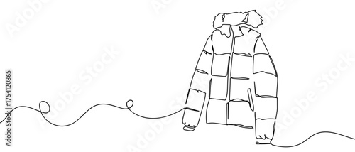Winter coat, continuous hand drawn doodle line art vector, stroke can be edited.