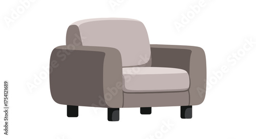 Stylized single armchair illustration on a plain white background emphasizing its minimalist contemporary design and inviting comfort for various