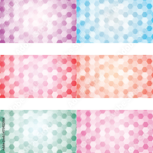 Colorful Hexagon Mosaic Backgrounds Set – Gradient Abstract Geometric Pattern in Pastel Tones