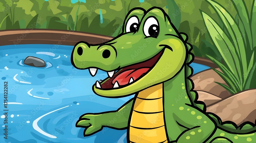 Obraz premium Happy Alligator Standing Near Water