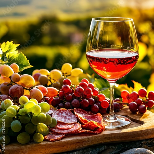 Wallpaper Mural Rosé Wine with Grapes and Salami on Wooden Board Torontodigital.ca