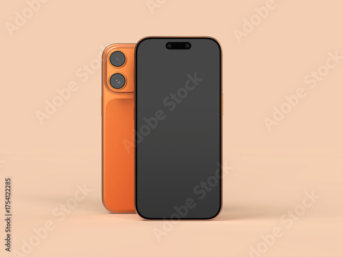 Modern mobil phone on orange background. 