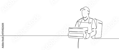 Food delivery man continuous hand drawn doodle line art vector, stroke can be edited.