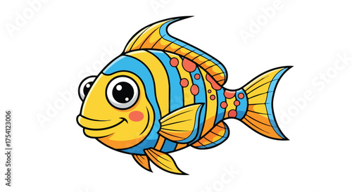 Cartoon Tropical Fish with Vibrant Colors, a Cheerful Aquatic Character for Children's Illustrations and Educational Resources