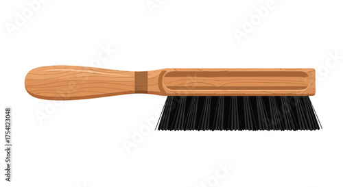 Illustrative cartoon style wood handled brush with dense black bristles for diverse cleaning tasks and hygiene applications
