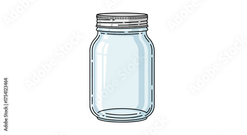 Illustration of an Empty Mason Jar with Silver Lid, perfect for canning and storing food items or displaying various decorative crafts and floral
