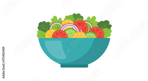 Colorful and fresh salad in a bowl illustration suitable for health and wellness marketing materials or culinary blog content design