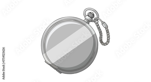 Classic Silver Pocket Watch Illustration for Timekeeping Concepts and Vintage Design Aesthetics with Precise Detailing and Accurate Representation
