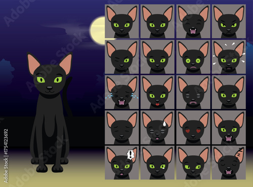 Black Cat Cartoon Emotion faces Vector Illustration