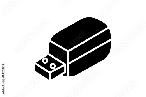 The image shows a black and white flat design icon of a USB flash drive.