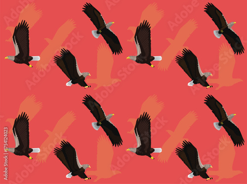 Bird White-Tailed Eagle Cartoon Character Seamless Wallpaper Background