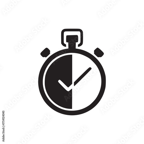 A minimalist graphic of a stopwatch with half of the face dark and half of the face light on white