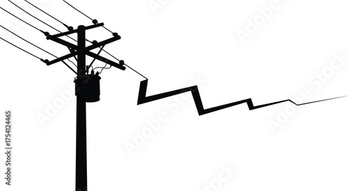 Silhouette utility pole with power lines, electrical transformer, energy infrastructure, electricity distribution, high voltage, power surge, electrical fault, urban grid, safety hazard, blackout risk