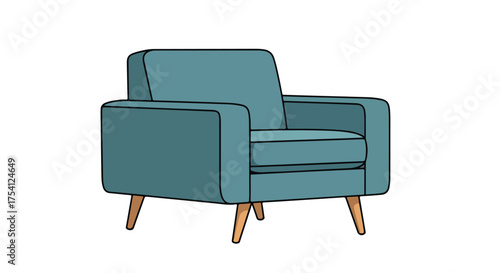 Stylish turquoise armchair with sleek design and light wooden legs isolated on white background showcasing minimalist aesthetic furniture for modern