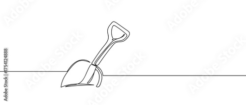 Shovel, continuous hand drawn doodle line art vector, editable strokes