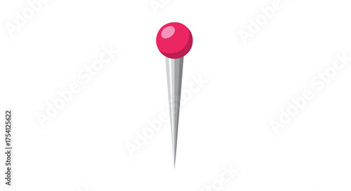 Simple depiction of a single pink pushpin with a glossy spherical head and pointed metal pin designed for pinning papers and documents
