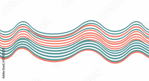 Abstract Wavy Stripes In Teal And Coral Color Background Template