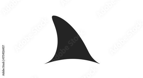 Eerie Oceanic Presence: A Singular Shark Fin Silhouette Against Stark White Backdrop Portraying Raw Marine Power