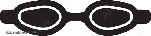 A simple black and white illustration of swimming goggles on a plain light gray background view