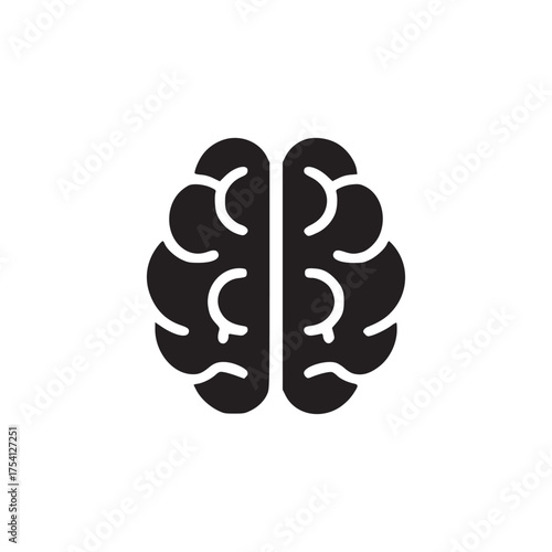 A simple graphic illustration of a brain with a dark fill on a plain white background centered image