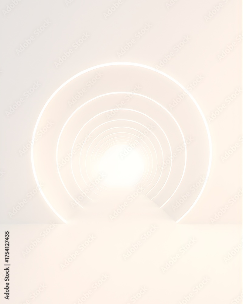 Obraz premium Abstract Futuristic Light Tunnel in White Gradient Space
