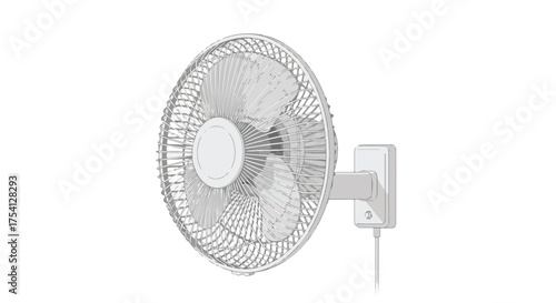 Isolated illustration showcasing a contemporary wall-mounted electric fan design against a clear white backdrop ideal for presentations