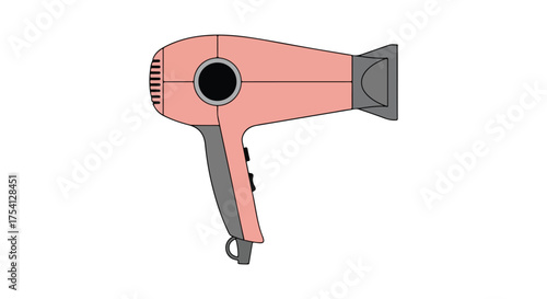 Stylized salmon-colored hair dryer illustration with black accents providing a clean aesthetic for beauty or appliance related content