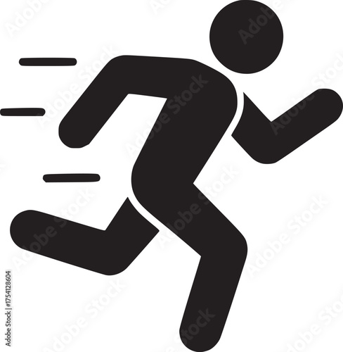 Illustration of a black silhouette stick figure running quickly with motion lines on a white background