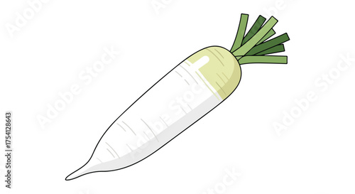 Crisp daikon radish with fresh leafy greens: An inviting illustration of a healthy root vegetable that is perfect for cuisine concepts