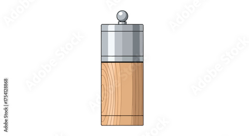 Elegant wooden and silver kitchen spice mill artwork for gourmet cooking preparation illustration