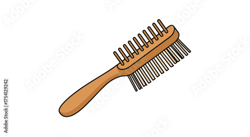 Illustration of a grooming tool featuring a wooden handle and evenly spaced bristles for smooth styling and daily hair care maintenance