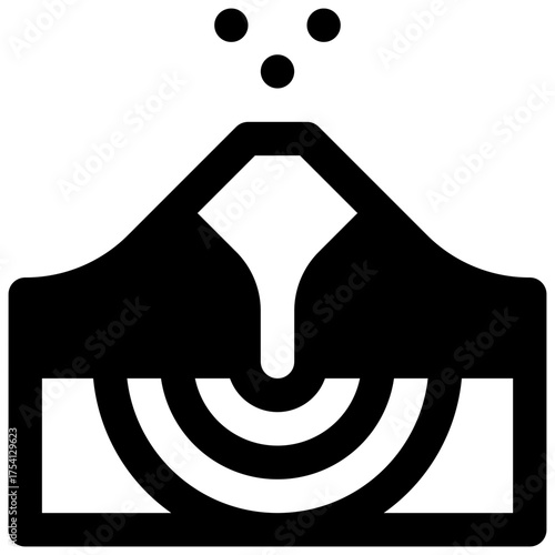 Volcanology. Outlined stroke vector icon with black-filled details.