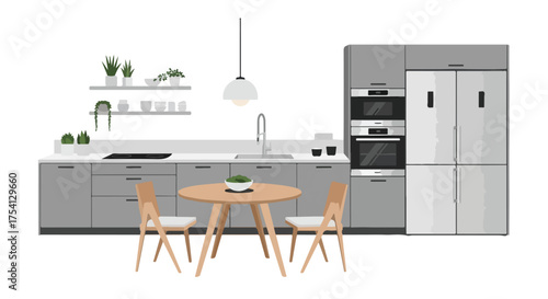 Serene modern kitchen design featuring minimalist decor gray cabinets and wood accents creates a welcoming space for culinary creativity