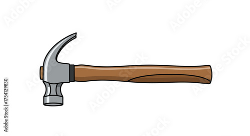 Isolated cartoon-style claw hammer illustration with wooden handle and silver head construction concept depiction handyman carpentry tool diy