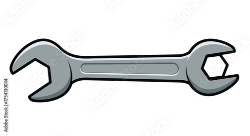 Illustration of a Silver Wrench Tool with Black Outline on a Plain White Background Perfect for Design and Decoration
