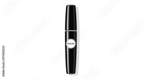 Elegant black mascara tube isolated on white background, a makeup essential for enhanced eyelashes and captivating beauty, providing a dramatic and