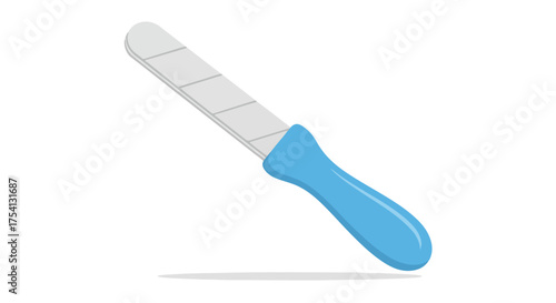 Simple manicure tool illustration showing a nail file with a grey filing surface and blue plastic handle for nail grooming and personal care