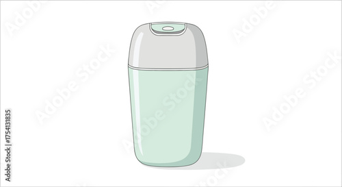 Isolated pale green and light gray container with a lid on a pristine white background with soft shadow, creating a clean and minimalist aesthetic
