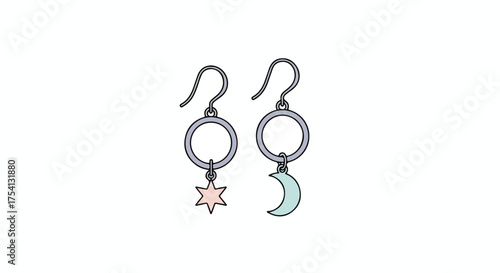 Celestial Harmony: A Pair of Asymmetrical Earrings Featuring a Star and Moon Design, Minimalist Jewelry Collection, Delicate and Elegant Accessory