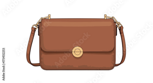 Elegant cognac-hued crossbody bag with golden accents, representing timeless style and versatility in fashion design