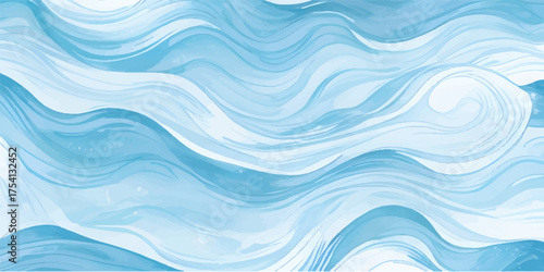 Tableau sur toile Soft Blue Watercolor Ocean Pattern with Fluid Flowing Lines and Gentle Gradient