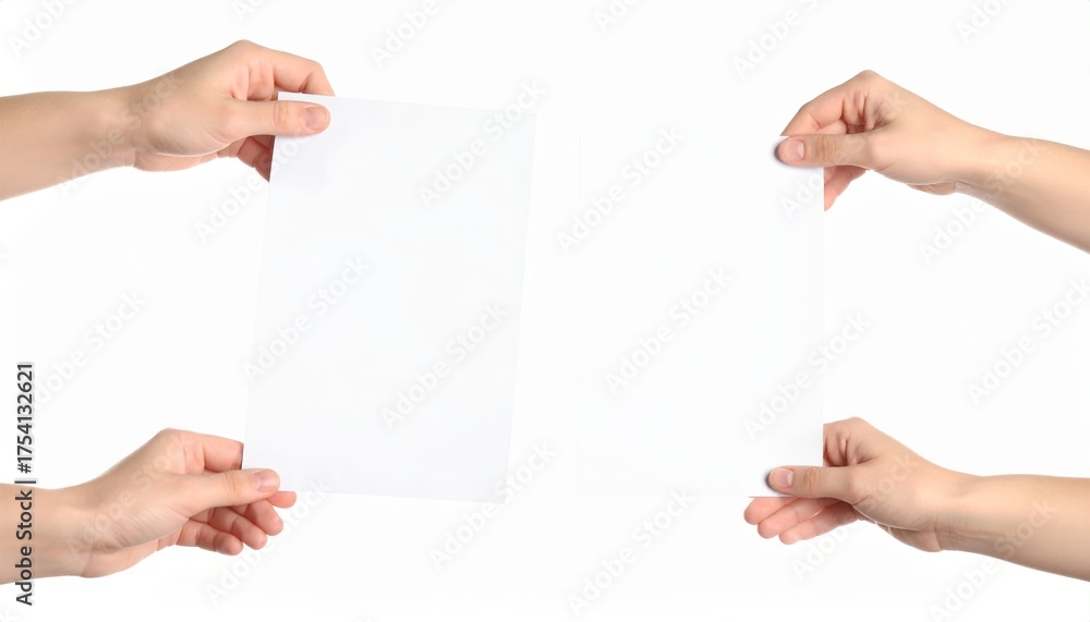Fototapeta premium Four Hands Framing a Clear White Copy Space Ready for Content Display