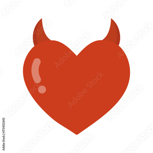 Evil red heart. Romance, dating, passion, relationship, valentine day concepts. Flat vector design isolated illustration. 