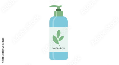 Minimalist Illustration of Shampoo Bottle with Botanical Design and Soft Color Palette promoting eco friendly beauty products and personal hygiene