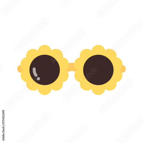 Sunflower shape sunglasses. Holiday, summertime, vacation, relax, travel, outdoor, accessory concepts. Flat cute decorative vector design isolated illustration.